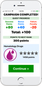 Gamification - Motivate your studying by earning game points, ranks, and awards as you complete RxHero campaigns